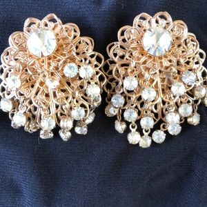 Vintage Filigree Goldtone Rhinestones Earrings